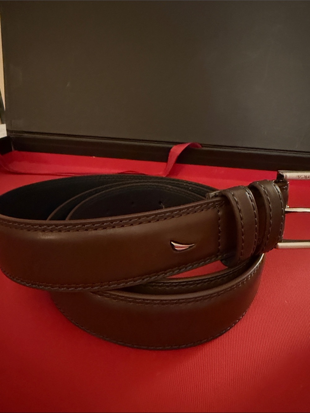 Nautica Brown Leather Belt with Silver Buckle